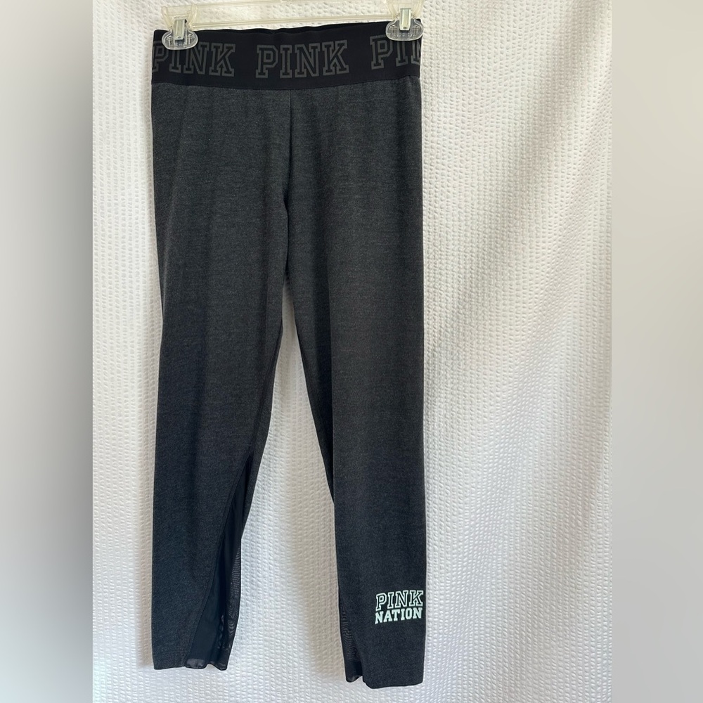 PINK VICTORIAS SECRET Gray Leggings Size Small Logo Waistband Yoga Workout Pants